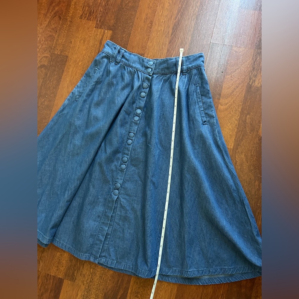 Zara Front Buttons Midi A-Line Fit & Flare Denim Skirt w/ Pocket S - Picture 7 of 12